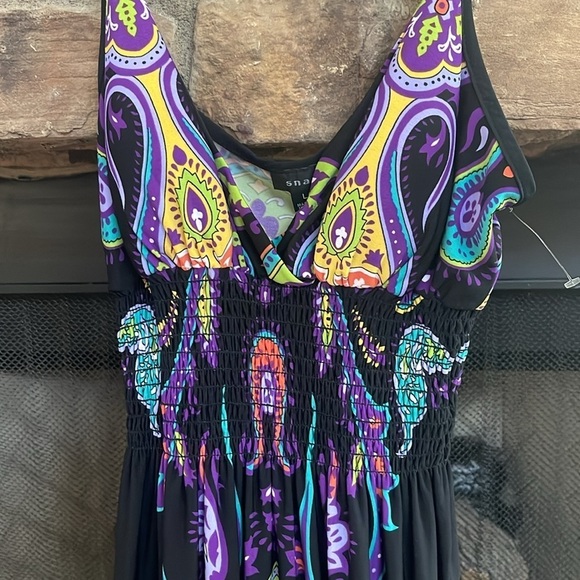 NWT Snap black and purple sundress w/ elastic waistband, adjustable straps Large - Picture 4 of 13